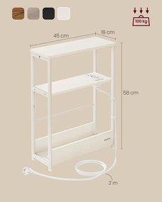 Keskeny oldal asztal töltő funkcióval 3 polcos,18 × 45 × 58 cm Krém fehér