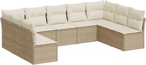 vidaXL 9 részes bézs polyrattan kerti ülőgarnitúra párnákkal