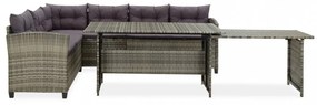 2-részes szürke polyrattan kerti bútorszett párnákkal