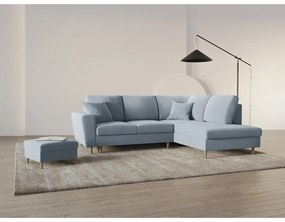 Világoskék bársony kinyitható tárolóhelyes sarokkanapé (jobb oldali-L alakú) Kyoto – Cosmopolitan Design