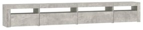 betonszürke TV-szekrény LED lámpákkal 270x35x40 cm