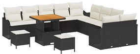 vidaXL Kerti Kanapé Szett 13 pcs Fekete polirattan
