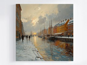 Canvas Vászonkép Dánia Koppenhága Nyhavn Kikötő Hajó Vízpart 80x80