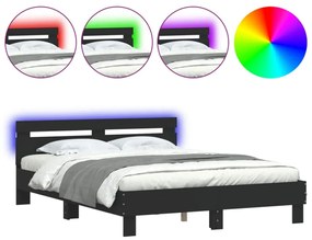 fekete ágykeret fejtámlával és LED-del 140 x 200 cm