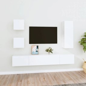 5 részes fehér szerelt fa TV-szekrényszett
