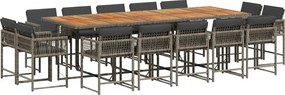 vidaXL 15 részes szürke polyrattan kerti étkezőgarnitúra párnákkal