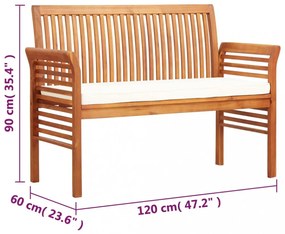 kétszemélyes tömör akácfa kerti pad párnával 120 cm