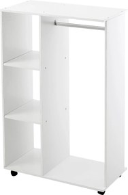HOMCOM Gardrób kerekekkel, Ruhatartó nyitott polcokkal, Ruhák akasztására a hálószobában 80x40x128cm Fehér | Aosom
