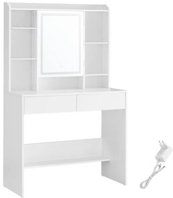 Fésülködőasztal, sminkasztal, LED-es tükörrel, fehér 40x90x145 cm