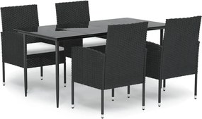 vidaXL 5 részes fekete polyrattan kerti étkezőgarnitúra párnákkal