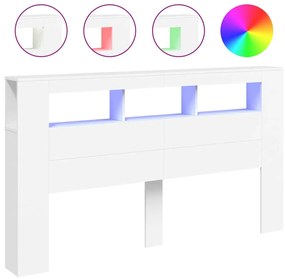 fehér szerelt fa LED-es fejtámla 180x18,5x103,5 cm