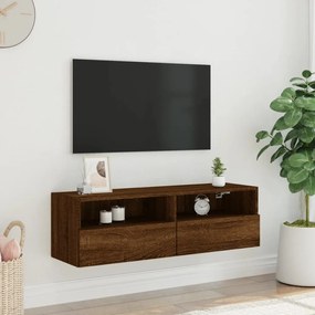 barna tölgyszínű szerelt fa fali TV-szekrény 100 x 30 x 30 cm