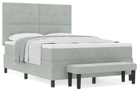 Boxspringágy matraccal és paddal Világosszürke 140x190 cm Bársony