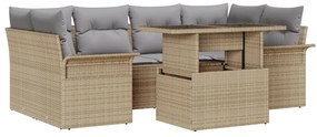 7 Részes Kert Kanapé Szett Párnákkal Bézs Polyrattan