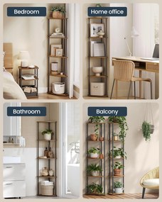 5 szintes sarokpolc, gyors összeszerelés, rusztikus barna tároló állvány