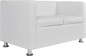 Fehér 3 személyes és 2 személyes karfás műbőr kanapészett