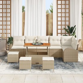 9 részes kertiszófa szett párnákkal Bézs Poli Rattan Akác, 2 üléses kertiszófa párnákkal Bézs Poli Rattan, 3 részes kültéri étkező szett párnákkal Bézs Poli Rattan Akác