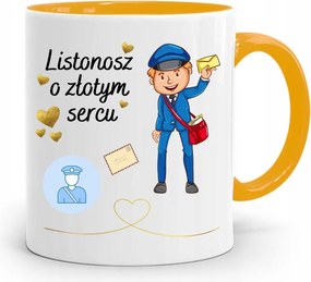 Sárga Bögre Arany Szívű Postásnak Ajándék fényképes nyomattal