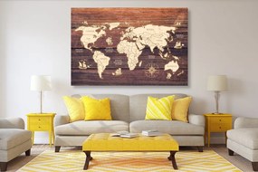 Kép világtérkép fa hatású háttéren