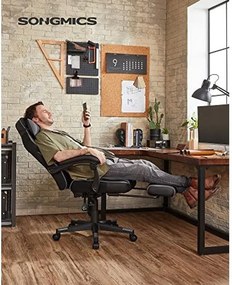 Ergonomikus irodai szék kihúzható lábtartóval, 90–135°-ban dönthető, 150 kg-ig, fekete-szürke