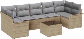 vidaXL Kerti Kanapé Szett párnával 8 pcs Bézs polirattan