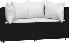 vidaXL 2 db fekete polyrattan kerti sarokkanapé párnákkal