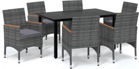 vidaXL 7 részes szürke polyrattan kerti étkezőgarnitúra párnákkal