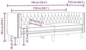 Chesterfield kanapé Argyle Fekete 194 x 74.5 x 70.5 cm Műbőr