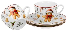 Karácsonyi porcelán kávés csésze 2 db szett aljjal  mézeskalács macis díszdobozban