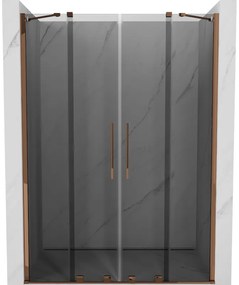Mexen Velar Duo, tolózuhanyajtó nyitáshoz 160 cm, 8mm szürke üveg, rózsaszín arany, 871-160-000-42-60