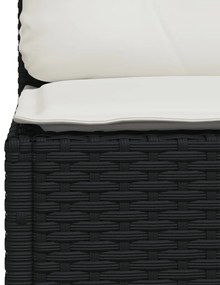 fekete polyrattan karfa nélküli kerti kanapé párnával