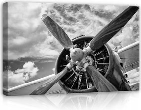 Vászonkép 60x40 Repülőgép propeller motor repülés fekete-fehér ipar történelem