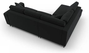 Fekete bársony kinyitható tárolóhelyes sarokkanapé (bal oldali-L alakú) Kyoto – Cosmopolitan Design