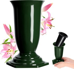 Váza Temetői Üveg 23cm Művirág Sírkő +betét Zöld