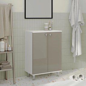 Zaria 2 ajtós fürdőszobai szekrény, Fényes szürke / Fehér, MDF, 60 x 35 x 85 cm