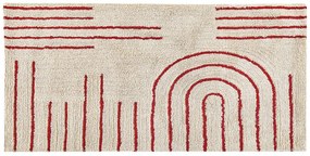 Bézs és piros pamutszőnyeg 80 x 150 cm TIRUPATI Beliani