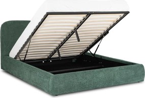 Ágy 160x200 cm méretben, ágyneműtartóval, zöld színben, bouclé kárpittal BRISTOL