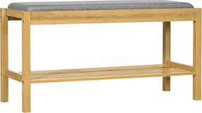 HOMCOM Bambusz Cipőpadosra, Kárpitozott ülőkével, 3 Páros Cipőhöz, Rácsos Polccal, Előszobába, 90x30x46 cm, Természetes | Aosom