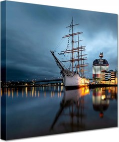 Vászonkép 20x20 Vitorláshajó a kikötőben éjszaka