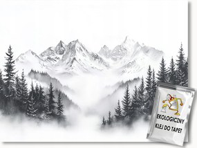 Fotótapéta Flizelina Hegyek Csúcsok Erdő Fák Tél Hó B&amp;w 100x75 ragasztó