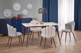 EMILIO 140 cm asztal, fehér márvány asztallappal, fekete lábakkal