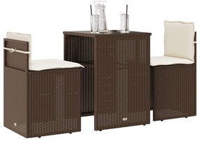 vidaXL 3 részes barna polyrattan bisztrógarnitúra párnákkal