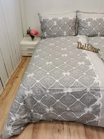 Vintage szürke Szalag pamut ágynemű TiaHome - 1x Párna 90x70cm, 1x Paplan 140x200cm