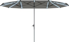 Outsunny Dupla Napsátra Napenergia LED Fénnyel 451x267 cm Alumínium UV 50+ Napsátra Kézi Feleszerkezettel, Terasz Napernyő Szélálló Piaci Napsátra Nap