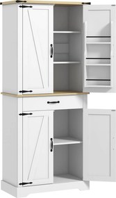 HOMCOM Konyhai Szekrény Buffet Konyhai Fiókos Tárolóegység, 4 Ajtóval, 6 Polc, 1 Fiók és Állítható Polcok, Többfunkciós Tárolás, 76.5 x 40 x 181 cm, F