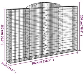 2 db íves horganyzott vas gabion kosár 300x30x180/200 cm