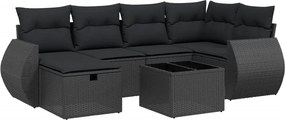 vidaXL 7 részes fekete polyrattan kerti ülőgarnitúra párnával