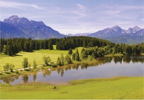 Fotótapéta Tó a hegyekben tűlevelű erdő vinil 416x254 +ragasztó