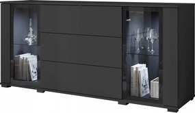 Caro modern komód 150 cm, három fiókkal, üveg polcokkal