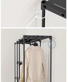 Hordozható, nyitott gardrób, ruhatartó, 43 x 182 x 182 cm fekete